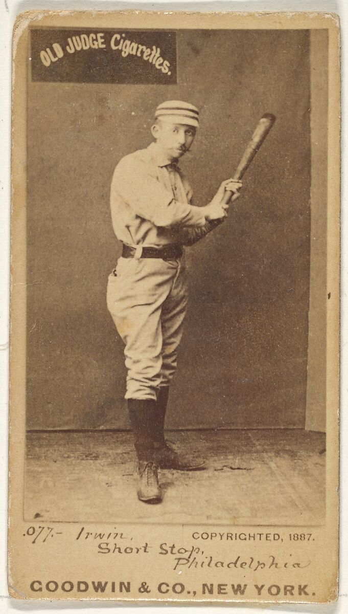 Arthur Albert "Doc" Irwin, Shortstop, Philadelphia, from the Old Judge series (N172) for Old Judge Cigarettes, Issued by Goodwin &amp; Company, Albumen photograph 