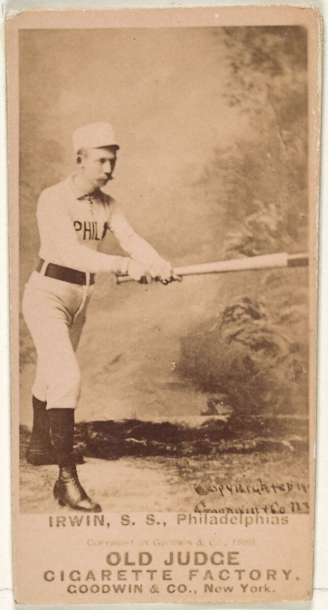 Arthur Albert "Doc" Irwin, Shortstop, Philadelphia, from the Old Judge series (N172) for Old Judge Cigarettes, Issued by Goodwin &amp; Company, Albumen photograph 