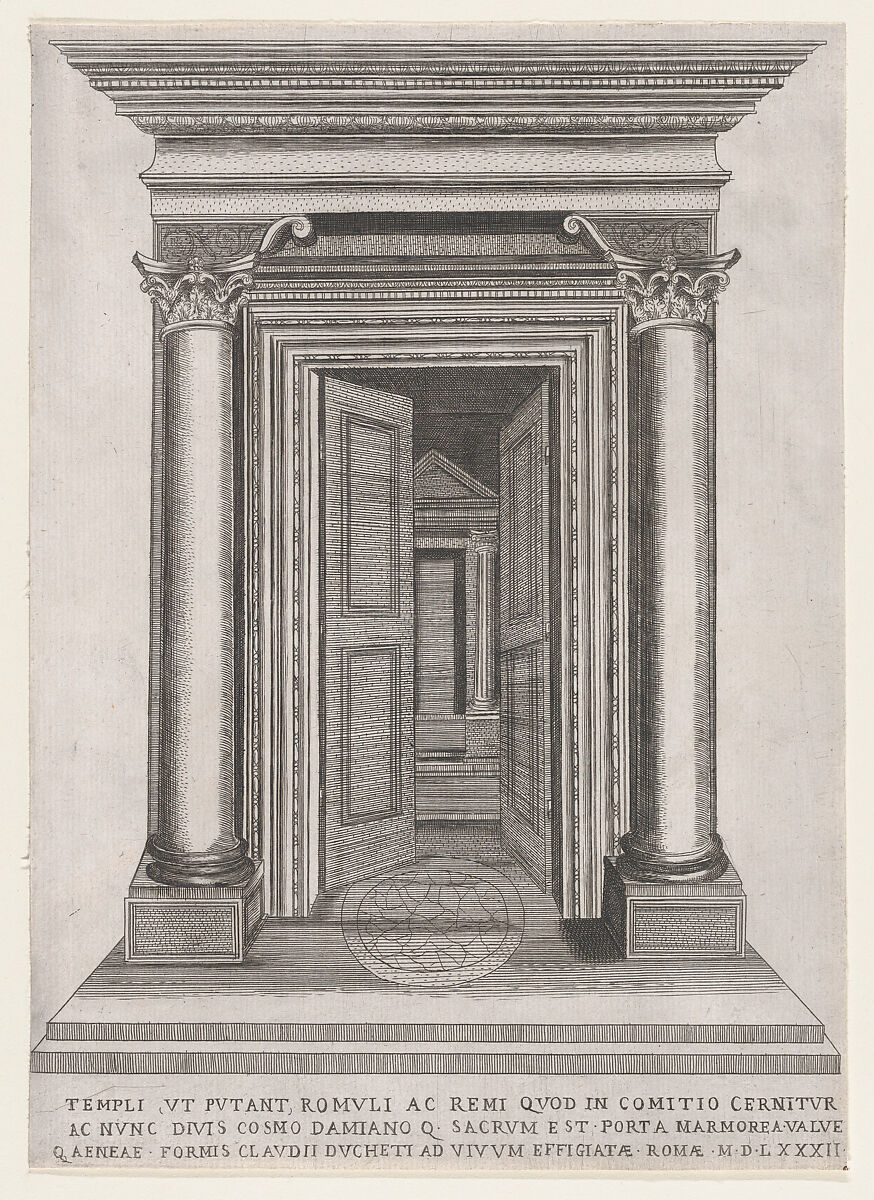 Portal of the Temple of Romulus and Remus, from "Speculum Romanae Magnificentiae", Anonymous, Engraving 
