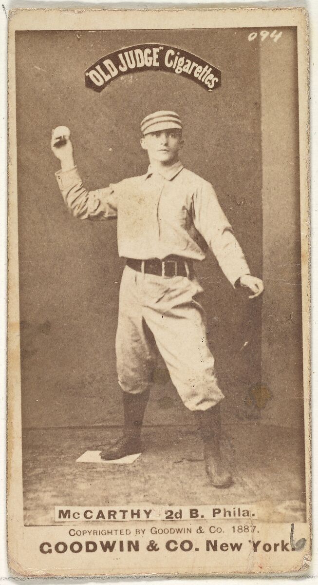 Thomas Francis Michael "Tommy" McCarthy, 2nd Base, Philadelphia, from the Old Judge series (N172) for Old Judge Cigarettes, Issued by Goodwin &amp; Company, Albumen photograph 