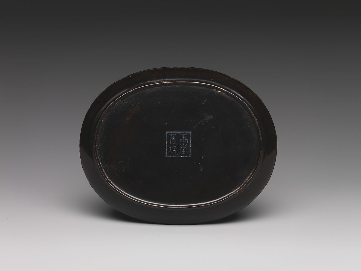 Dish with Antiquities, Black lacquer with mother-of-pearl inlay, China