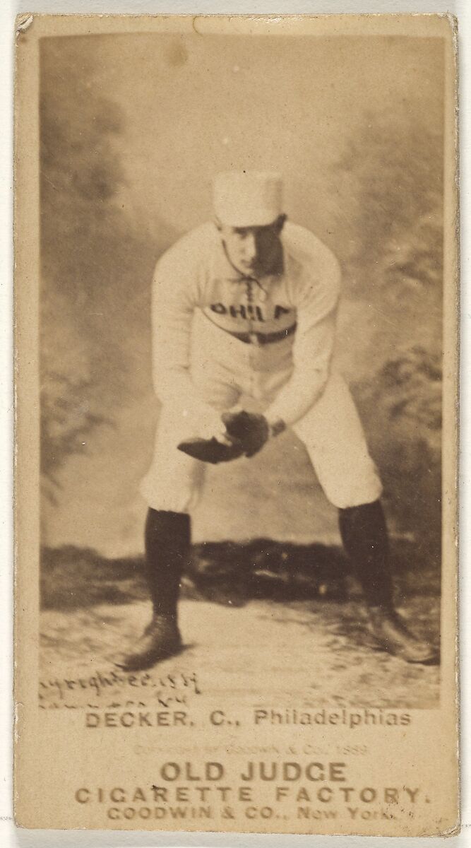 Decker, Catcher, Philadelphia, from the Old Judge series (N172) for Old Judge Cigarettes, Issued by Goodwin &amp; Company, Albumen photograph 