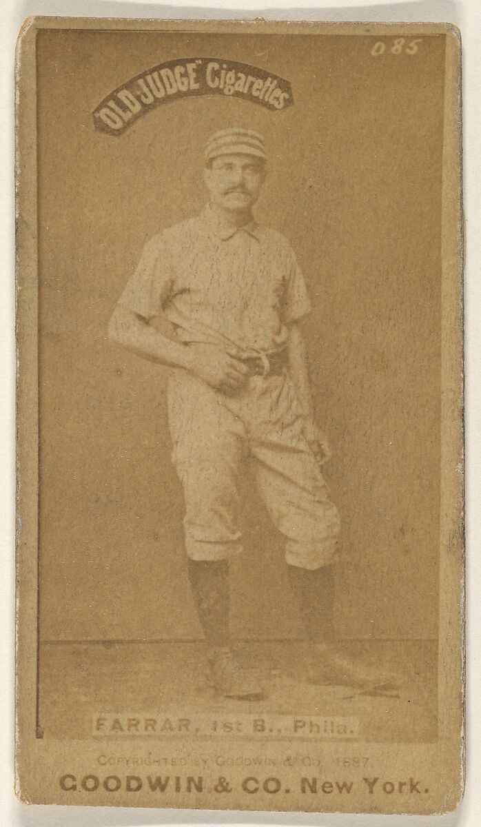 Sidney Douglas Farrar, 1st Base, Philadelphia, from the Old Judge series (N172) for Old Judge Cigarettes, Issued by Goodwin &amp; Company, Albumen photograph 