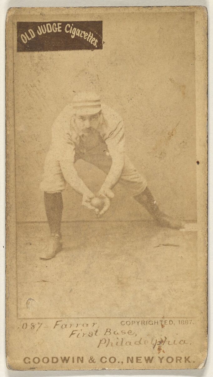 Sidney Douglas Farrar, 1st Base, Philadelphia, from the Old Judge series (N172) for Old Judge Cigarettes, Issued by Goodwin &amp; Company, Albumen photograph 