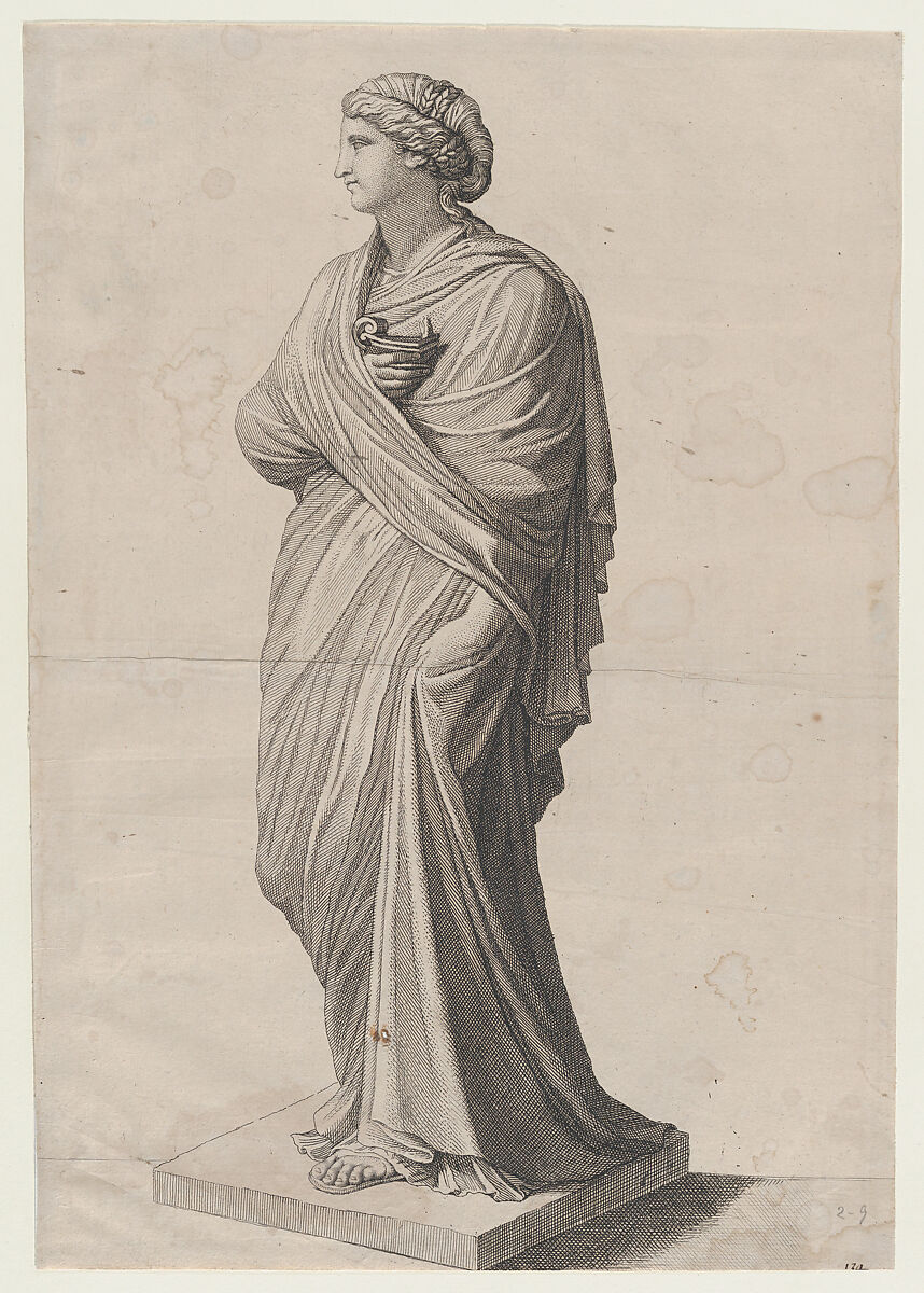 A Vestal Virgin (?), from "Speculum Romanae Magnificentiae", Anonymous, Etching 