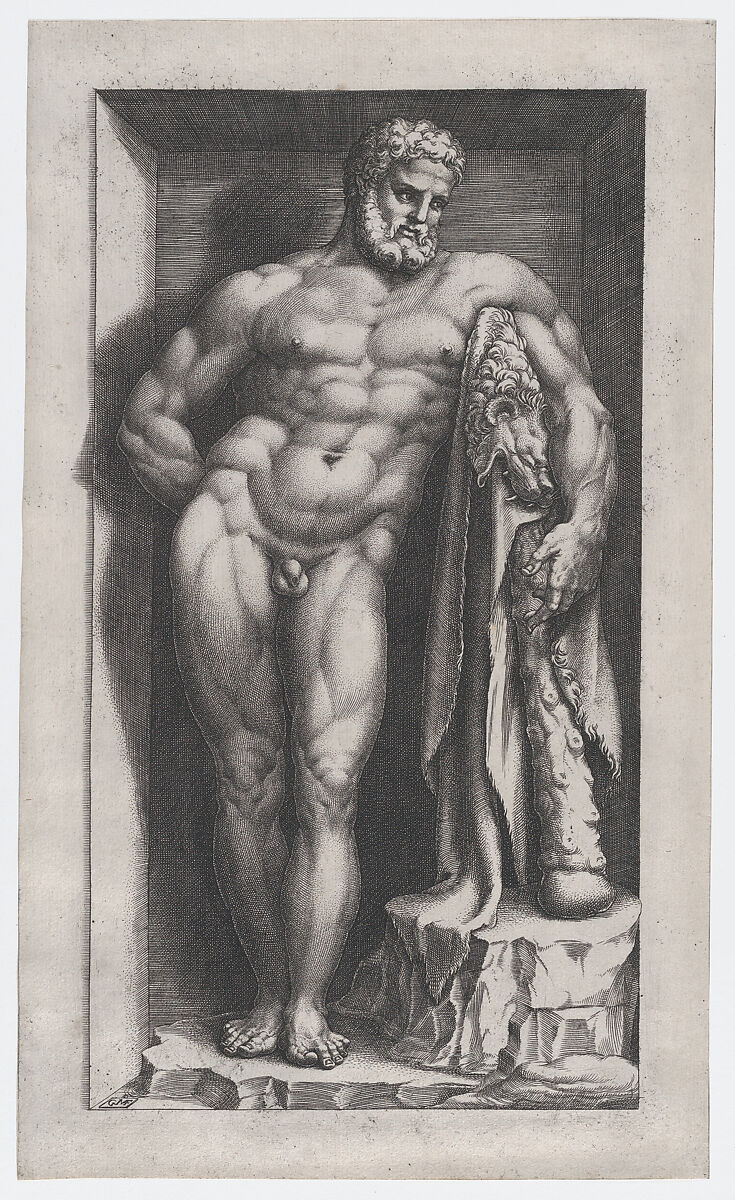 The Farnese Hercules, from "Speculum Romanae Magnificentiae", Giorgio Ghisi (Italian, Mantua ca. 1520–1582 Mantua), Engraving 