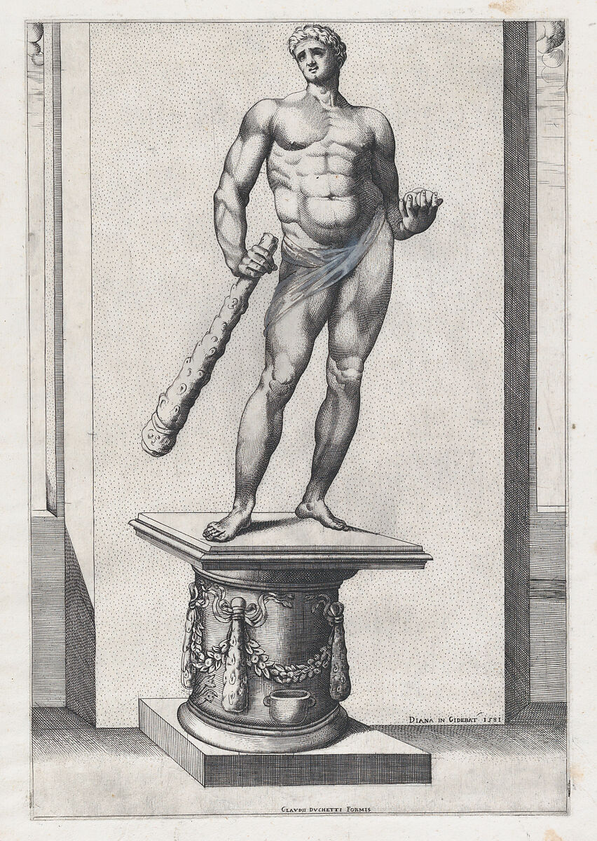 Hercules with the apples of the Hesperides, from "Speculum Romanae Magnificentiae", Diana Scultori (Italian, Mantua ca. 1535?–after 1588 Rome), Engraving 