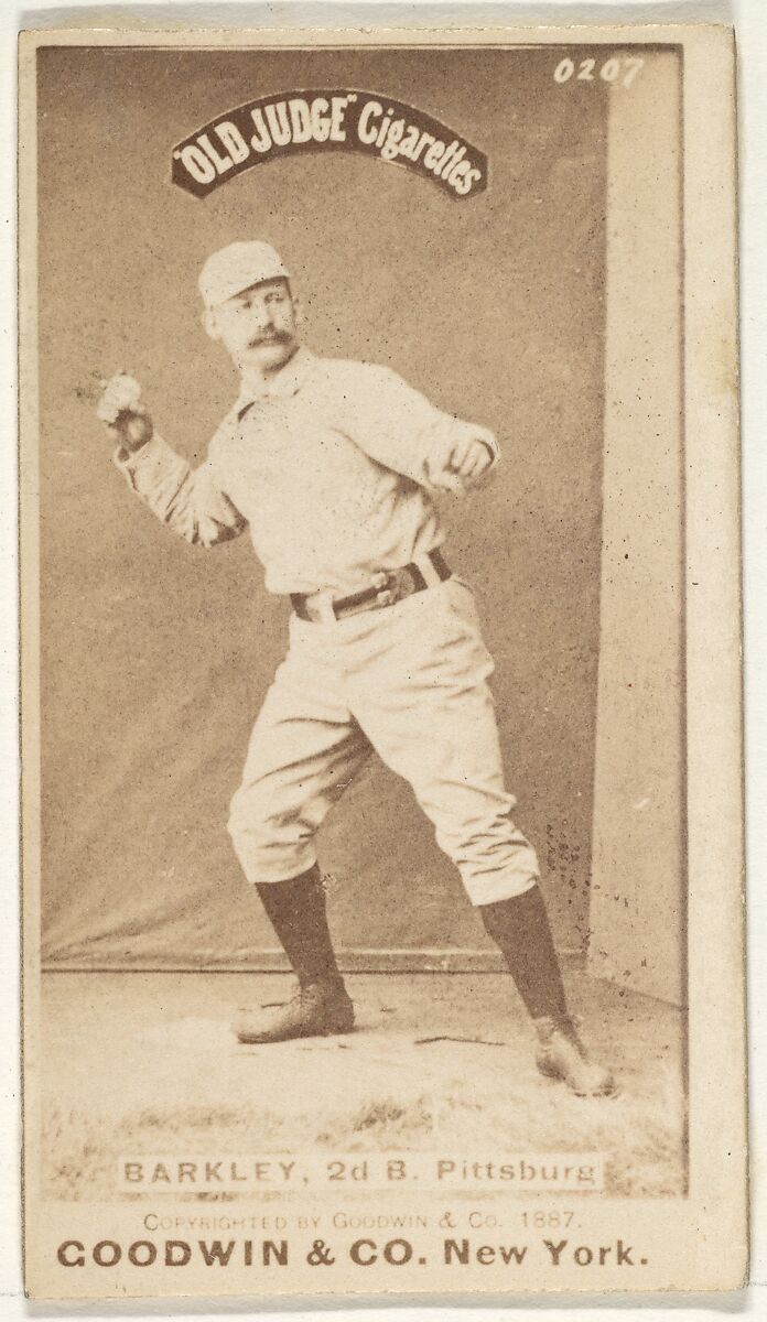 Sam Barkley, 2nd Base, Pittsburgh, from the Old Judge series (N172) for Old Judge Cigarettes, Issued by Goodwin &amp; Company, Albumen photograph 