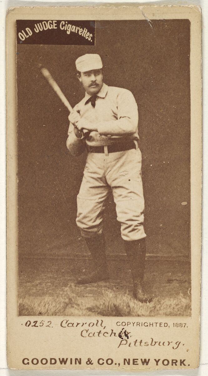 Frederick " Fred" Herbert Carroll, Catcher, Pittsburgh, from the Old Judge series (N172) for Old Judge Cigarettes, Issued by Goodwin &amp; Company, Albumen photograph 
