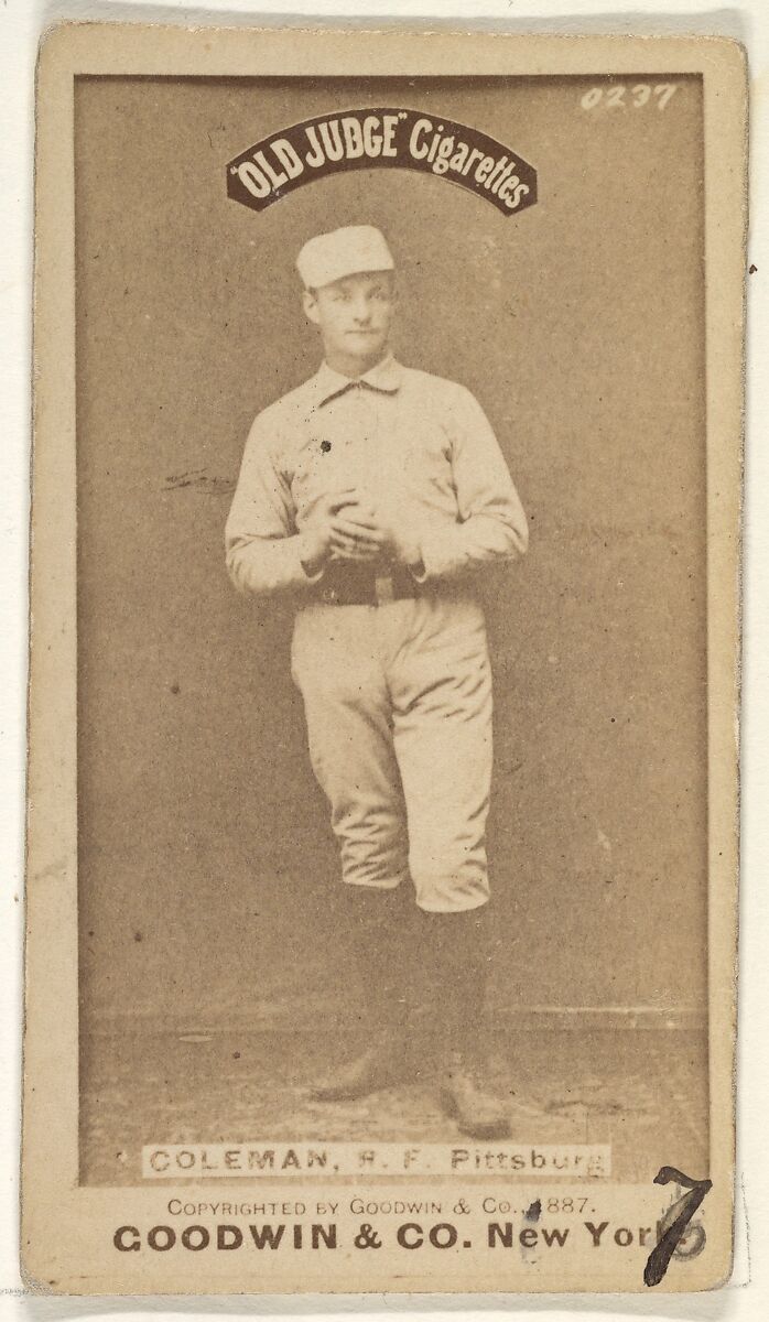 John Francis Coleman, Right Field, Pittsburgh, from the Old Judge series (N172) for Old Judge Cigarettes, Issued by Goodwin &amp; Company, Albumen photograph 