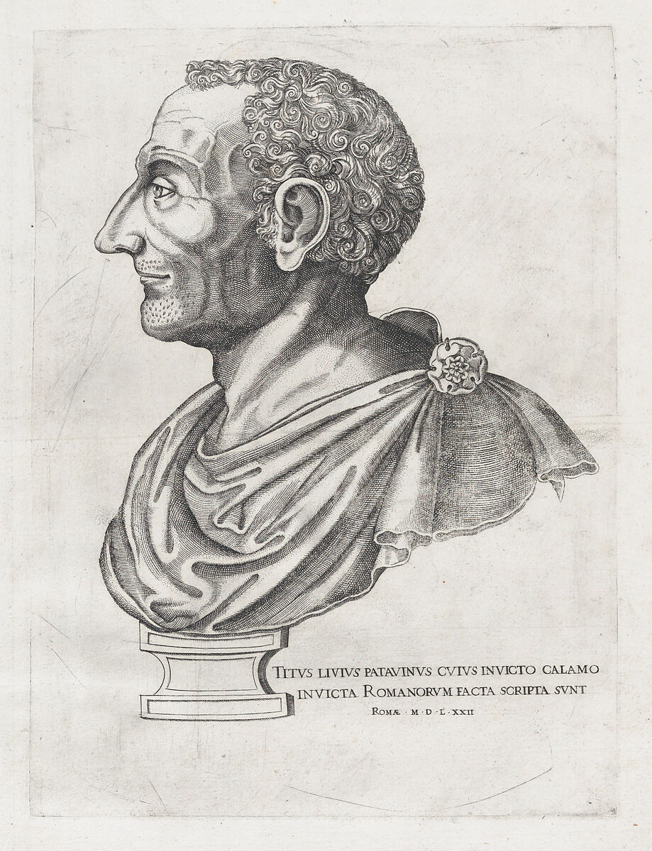 Bust of Livy, from "Speculum Romanae Magnificentiae", After Nicolas Beatrizet (French, Lunéville 1515–ca. 1566 Rome (?)), Engraving and etching 