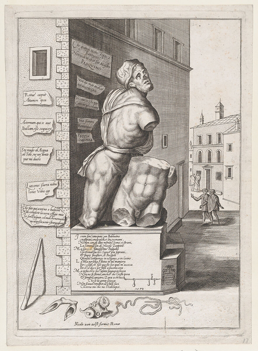 Statue of Pasquin in the House of Cardinal Ursino, After Nicolas Beatrizet (French, Lunéville 1515–ca. 1566 Rome (?)), Engraving and etching 