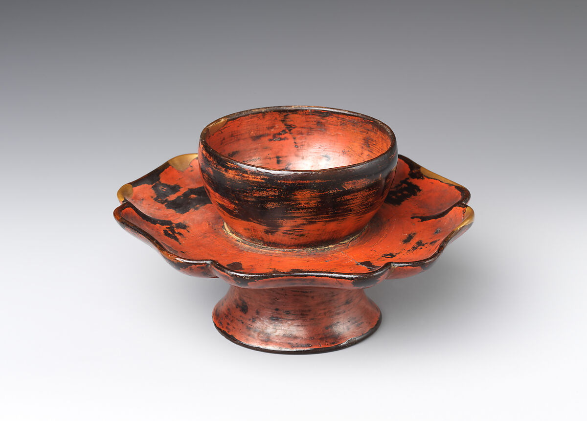 Stand for a Tenmoku Teabowl, Wood with red over black lacquer; Negoro ware, Japan