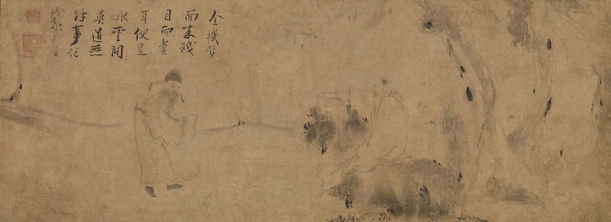 Meeting between Yaoshan and Li Ao, Attributed to Zhiweng (Chinese, active first half of the 13th century), Horizontal painting mounted as a hanging scroll; ink on paper, China