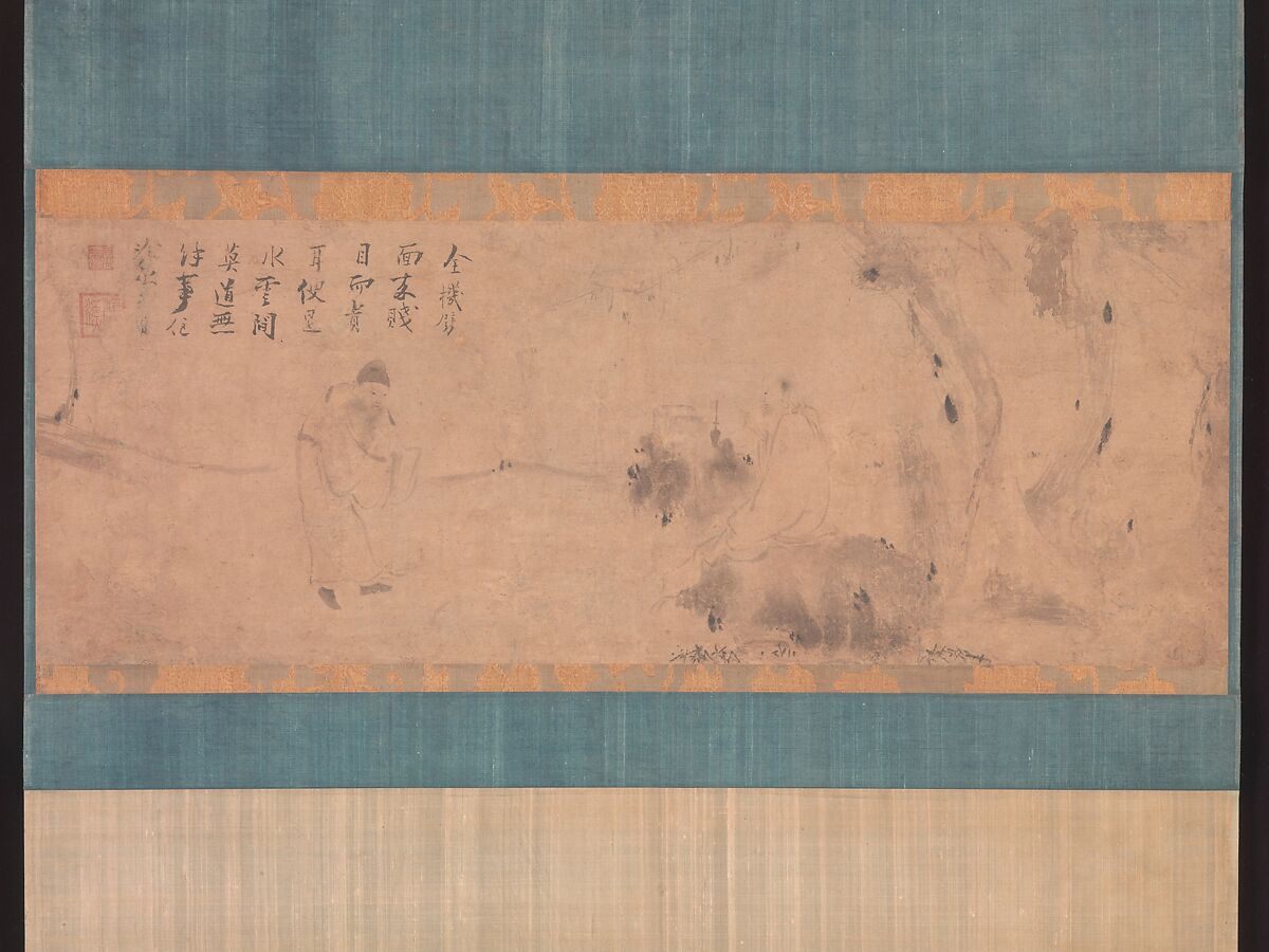 Meeting between Yaoshan and Li Ao, Attributed to Zhiweng (Chinese, active first half of the 13th century), Horizontal painting mounted as a hanging scroll; ink on paper, China