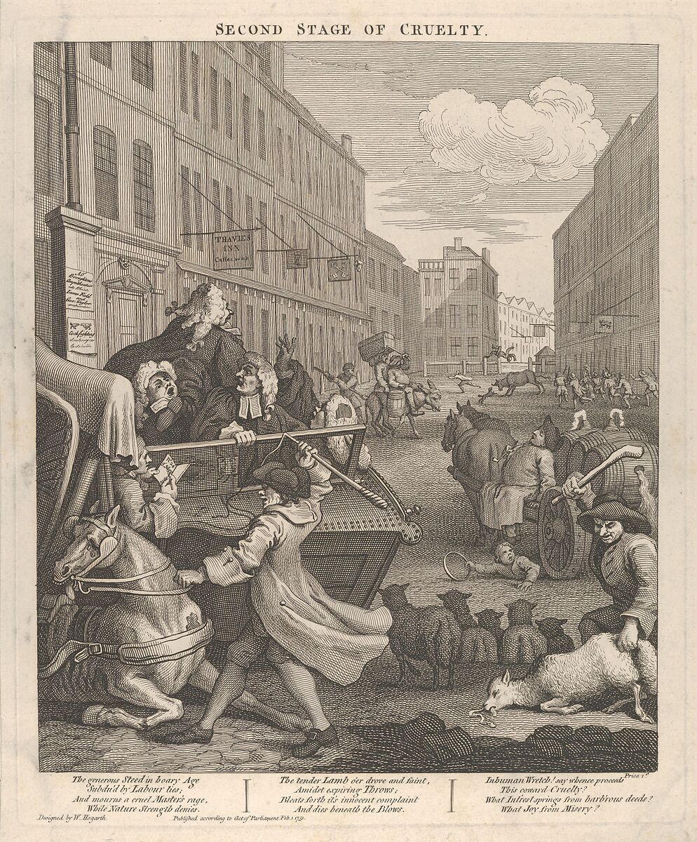 The Second Stage of Cruelty (The Four Stages of Cruelty), William Hogarth (British, London 1697–1764 London), Etching and engraving; first state of two 