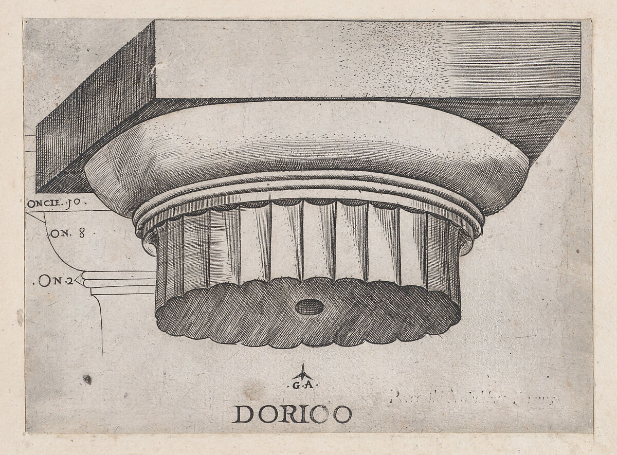 Doric base, from "Speculum Romanae Magnificentiae", Monogrammist G.A. &amp; the Caltrop (Italian, 1530–1540), Engraving 