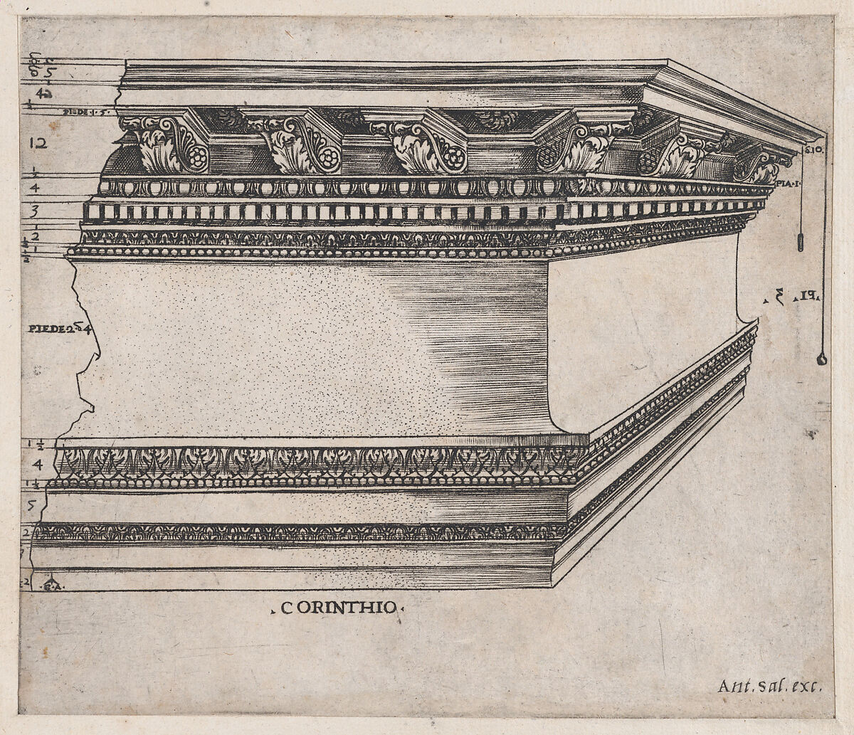 Corinthian entablature, from "Speculum Romanae Magnificentiae", Monogrammist G.A. &amp; the Caltrop (Italian, 1530–1540), Engraving 
