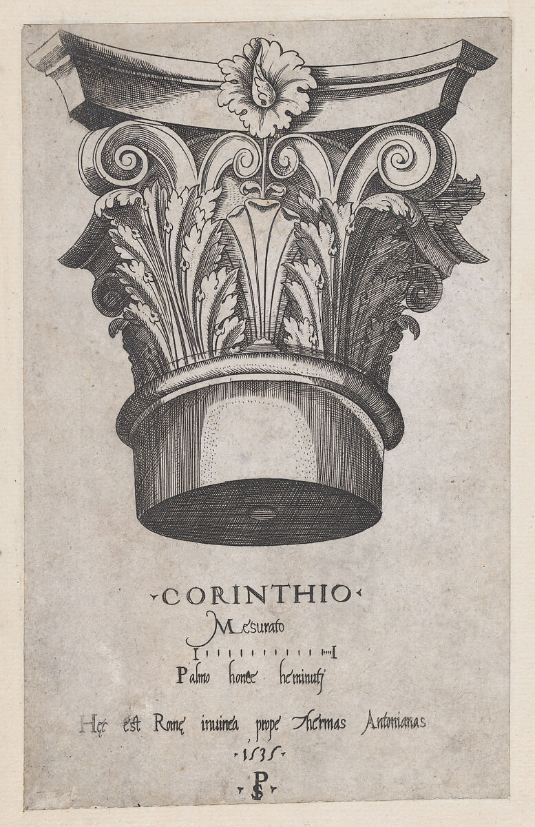 Corinthian capital, from "Speculum Romanae Magnificentiae", Master PS (Italian or French, active 1530s), Engraving 