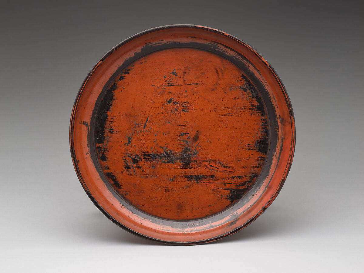 Round tray on three feet, Negoro ware, red lacquer, Japan