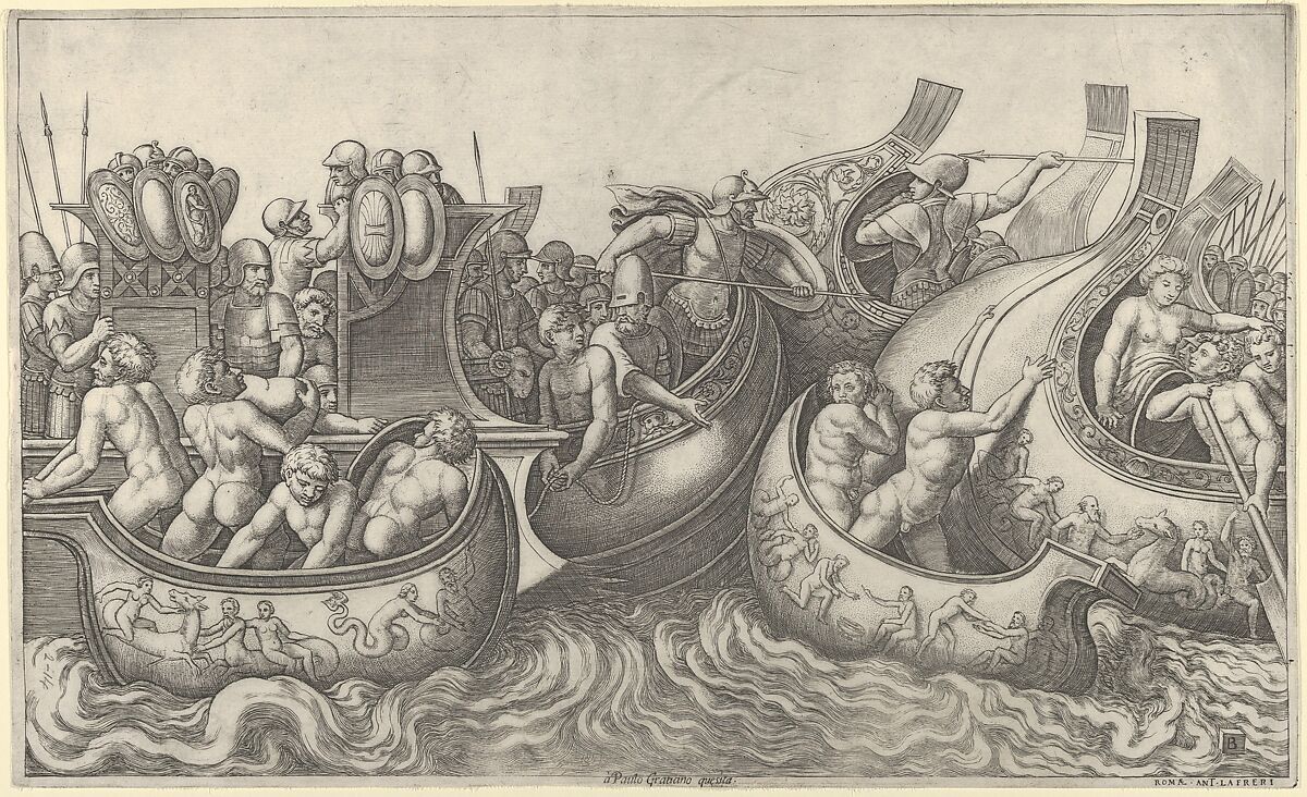 Naval Battle, from "Speculum Romanae Magnificentiae", Master of the Die (Italian, active Rome, ca. 1530–60), Engraving 