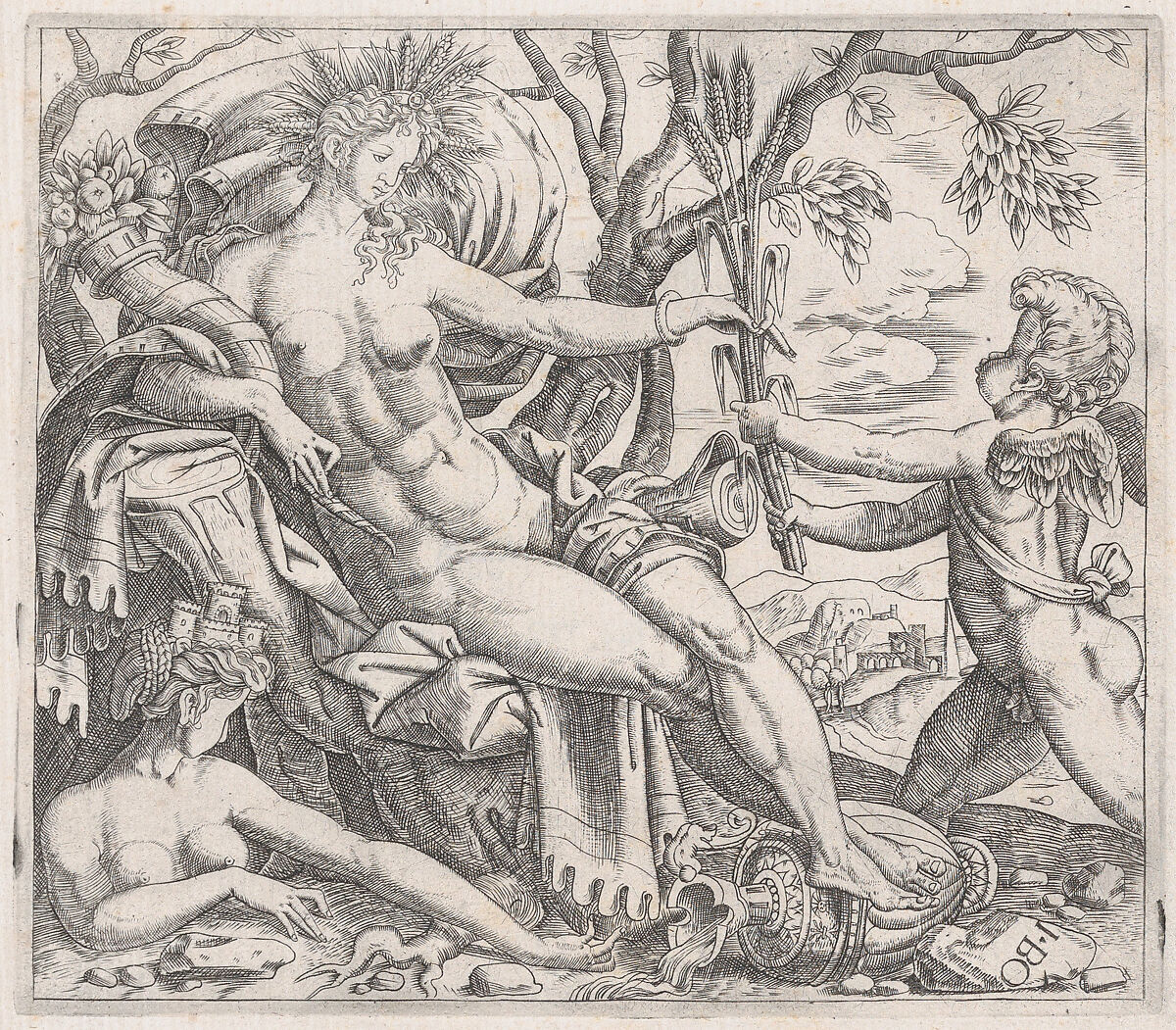 A Putto Presenting Grain to Ceres, from "Speculum Romanae Magnificentiae", Anonymous, Etching 