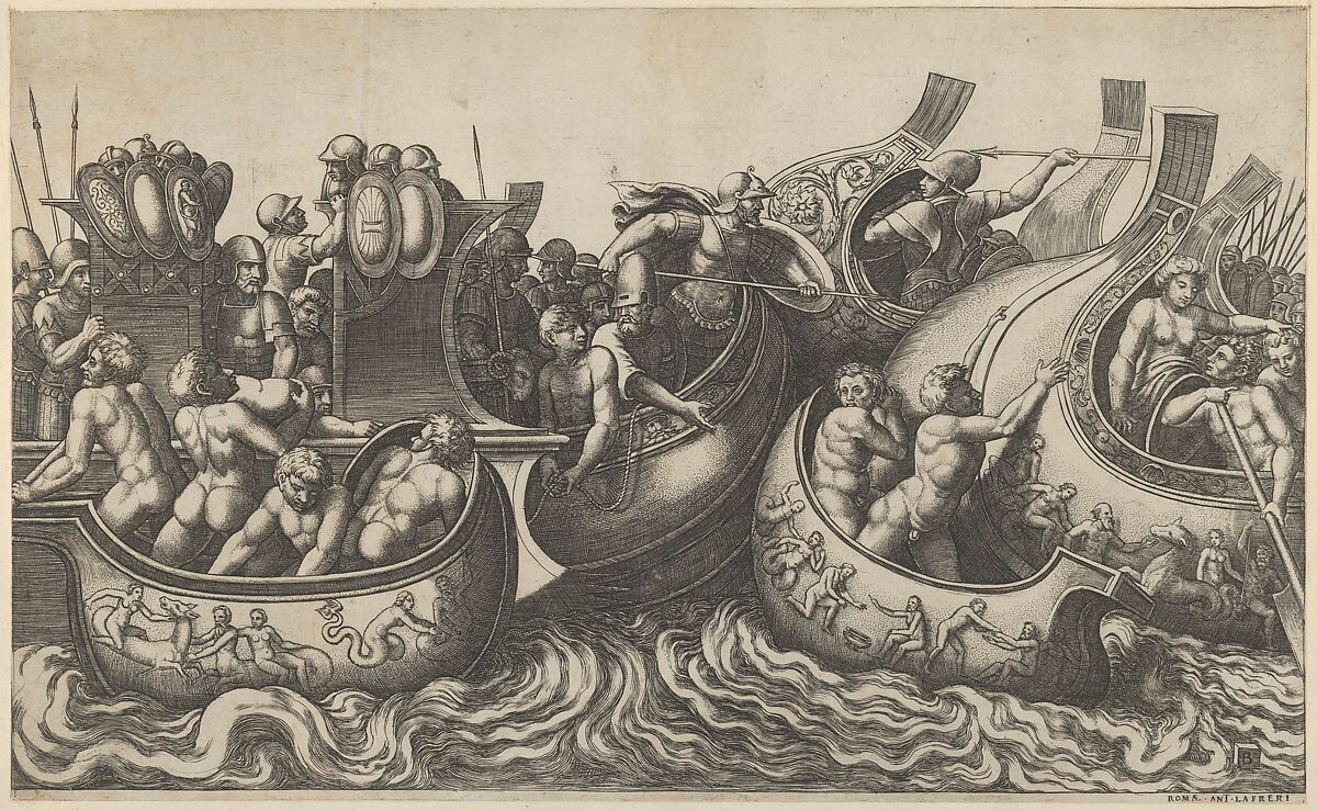 Naval Battle, from "Speculum Romanae Magnificentiae", Master of the Die (Italian, active Rome, ca. 1530–60), Engraving 