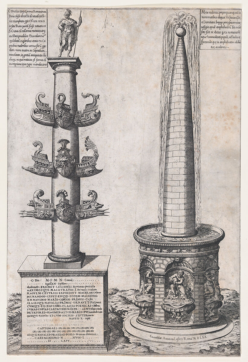 Column of Dilius and Obelisque Fountain, Anonymous, Engraving 