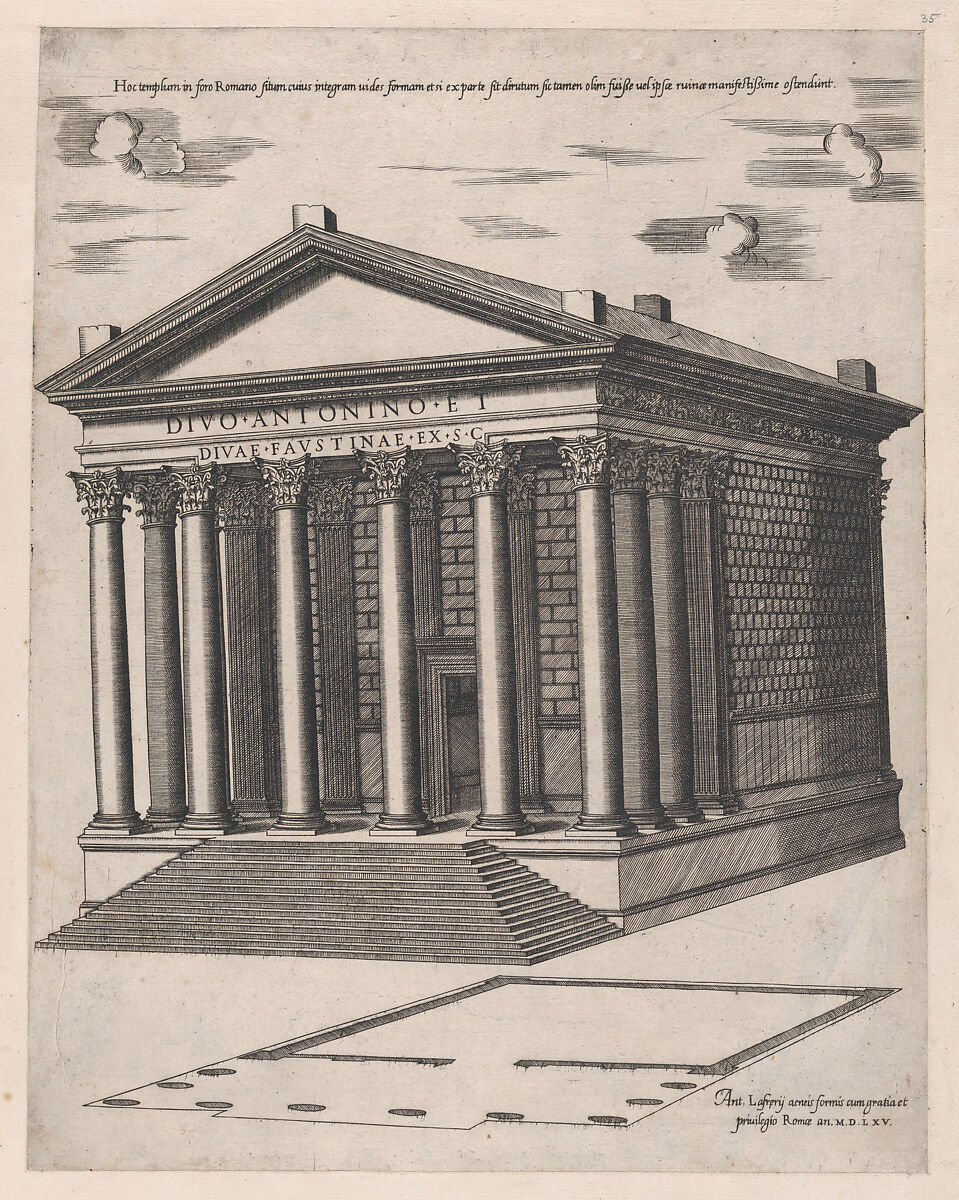 Temple of Antoninus and Faustina, from "Speculum Romanae Magnificentiae", Anonymous, Engraving 