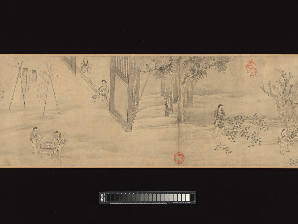Odes of the State of Bin: The Seventh Month, Unidentified artist, Handscroll; ink on paper, China
