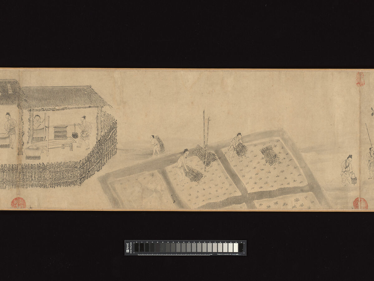 Odes of the State of Bin: The Seventh Month, Unidentified artist, Handscroll; ink on paper, China