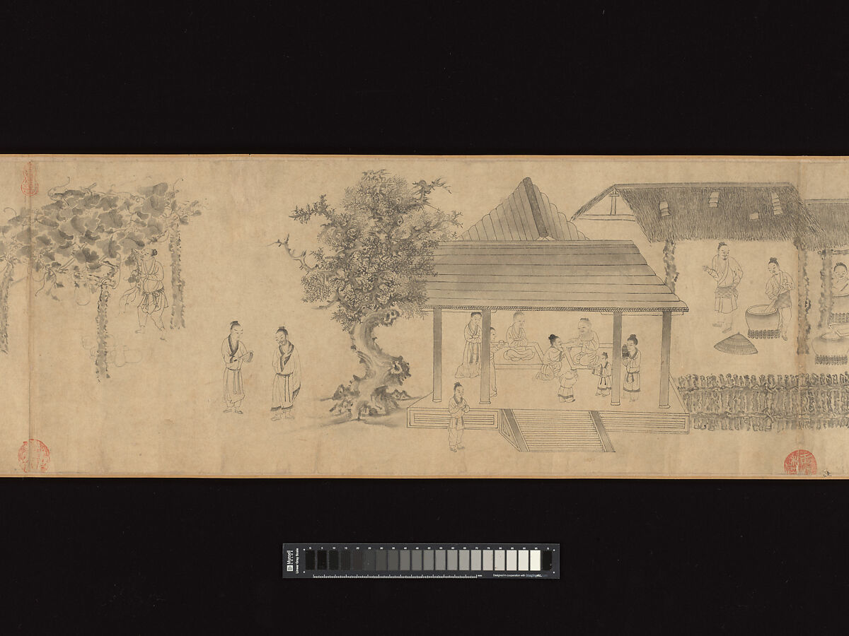 Odes of the State of Bin: The Seventh Month, Unidentified artist, Handscroll; ink on paper, China