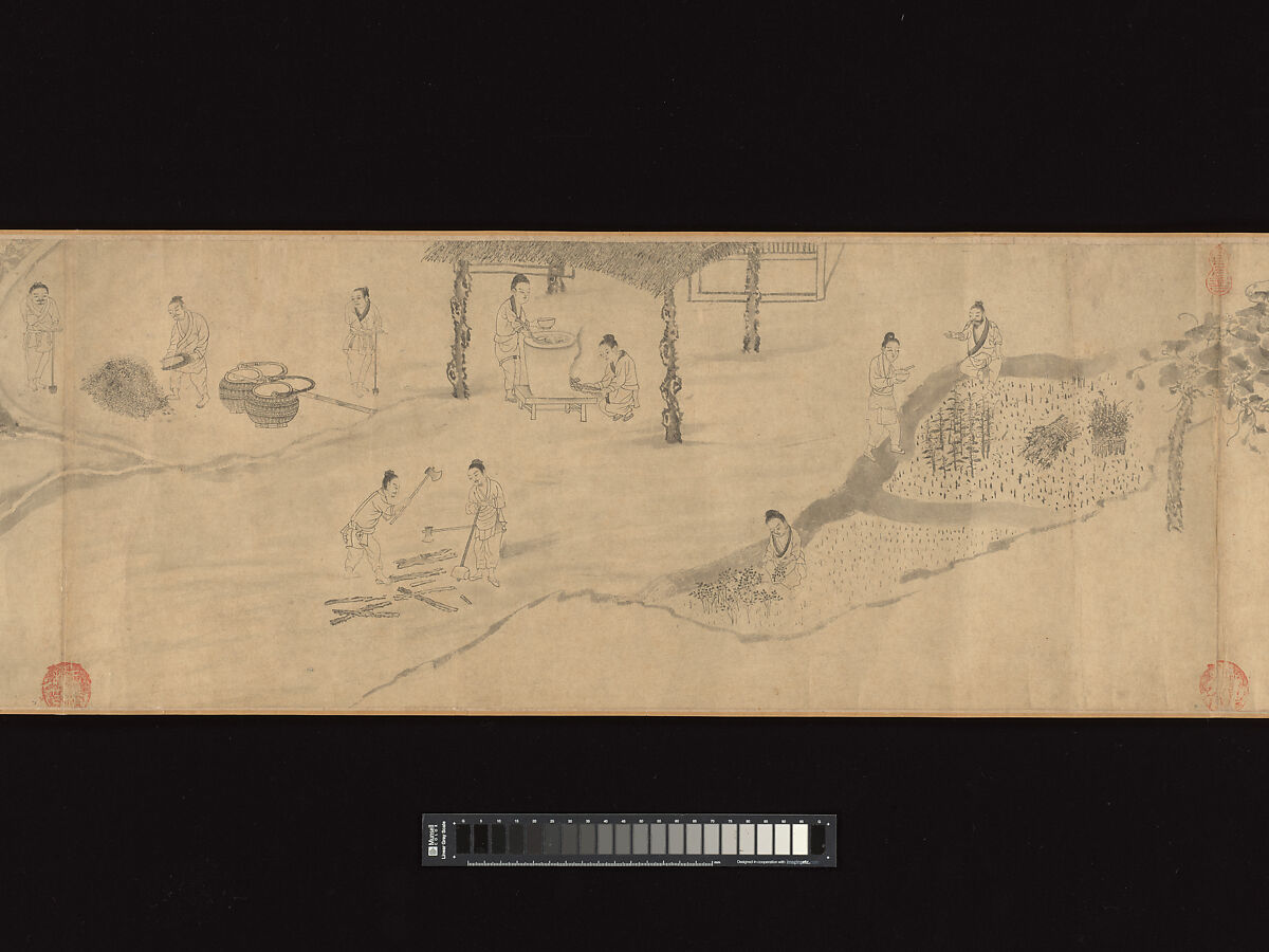 Odes of the State of Bin: The Seventh Month, Unidentified artist, Handscroll; ink on paper, China