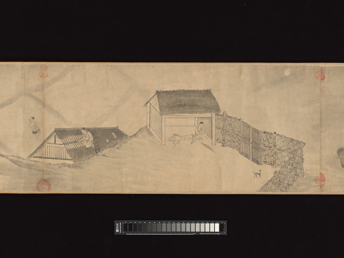 Odes of the State of Bin: The Seventh Month, Unidentified artist, Handscroll; ink on paper, China