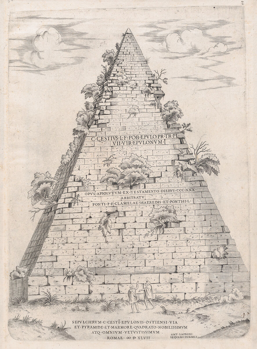 Pyramid of Caius Cestius, from "Speculum Romanae Magnificentiae", Anonymous, Engraving 