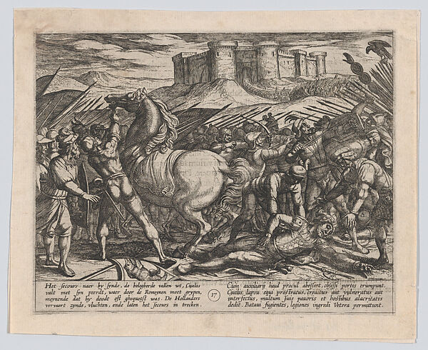 Plate 17: The Romans Misled by Civilis' Horse to Believe that He was Dead or Injured, from The War of the Romans Against the Batavians (Romanorvm et Batavorvm societas)