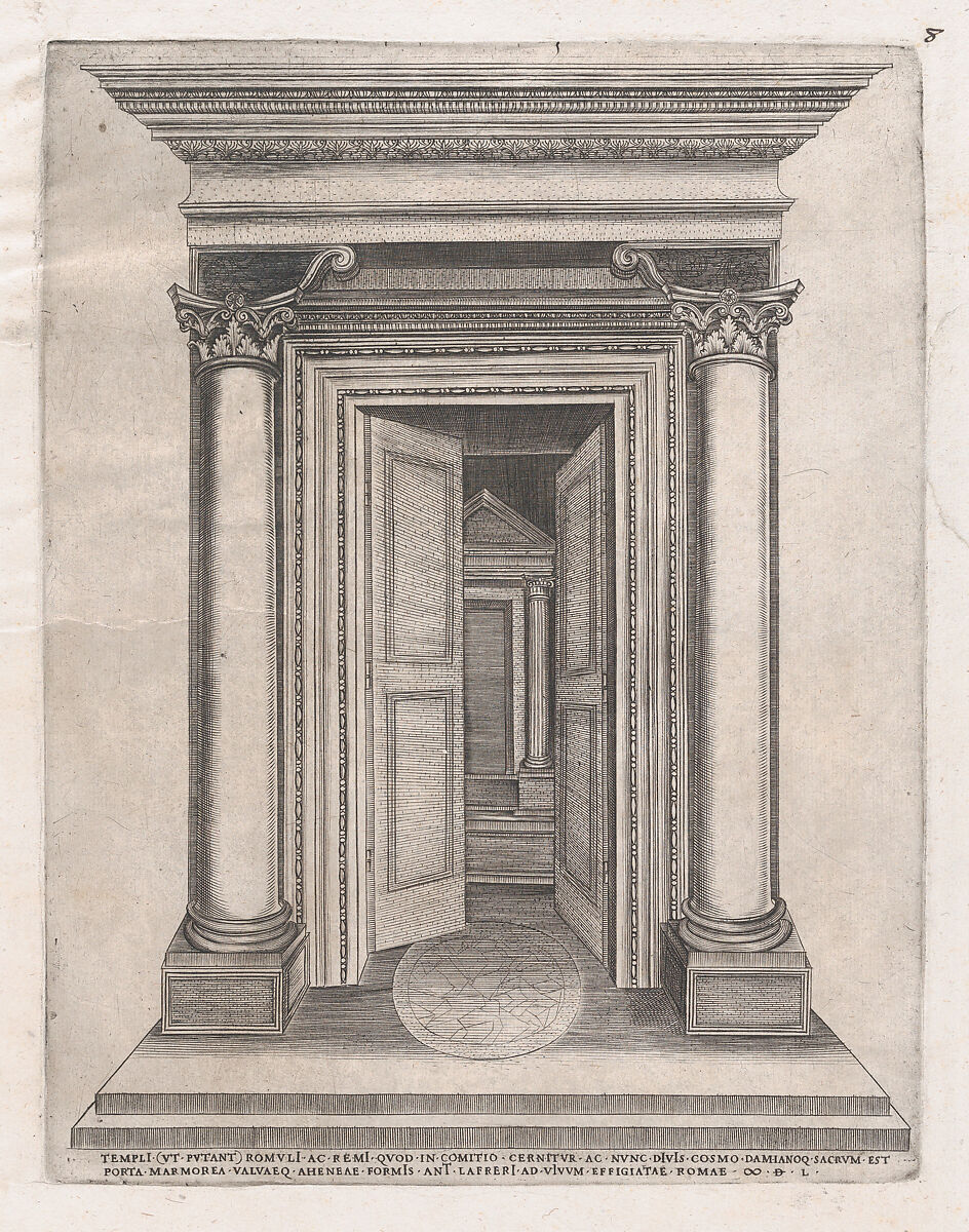 Portico of the Temple of Romulus, from "Speculum Romanae Magnificentiae", Anonymous, Engraving 
