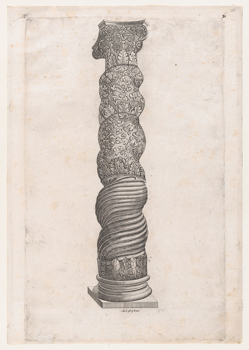 Grotesque Winding Column in St. Peter's, from "Speculum Romanae Magnificentiae", Nicolas Beatrizet (French, Lunéville 1515–ca. 1566 Rome (?)), Engraving 