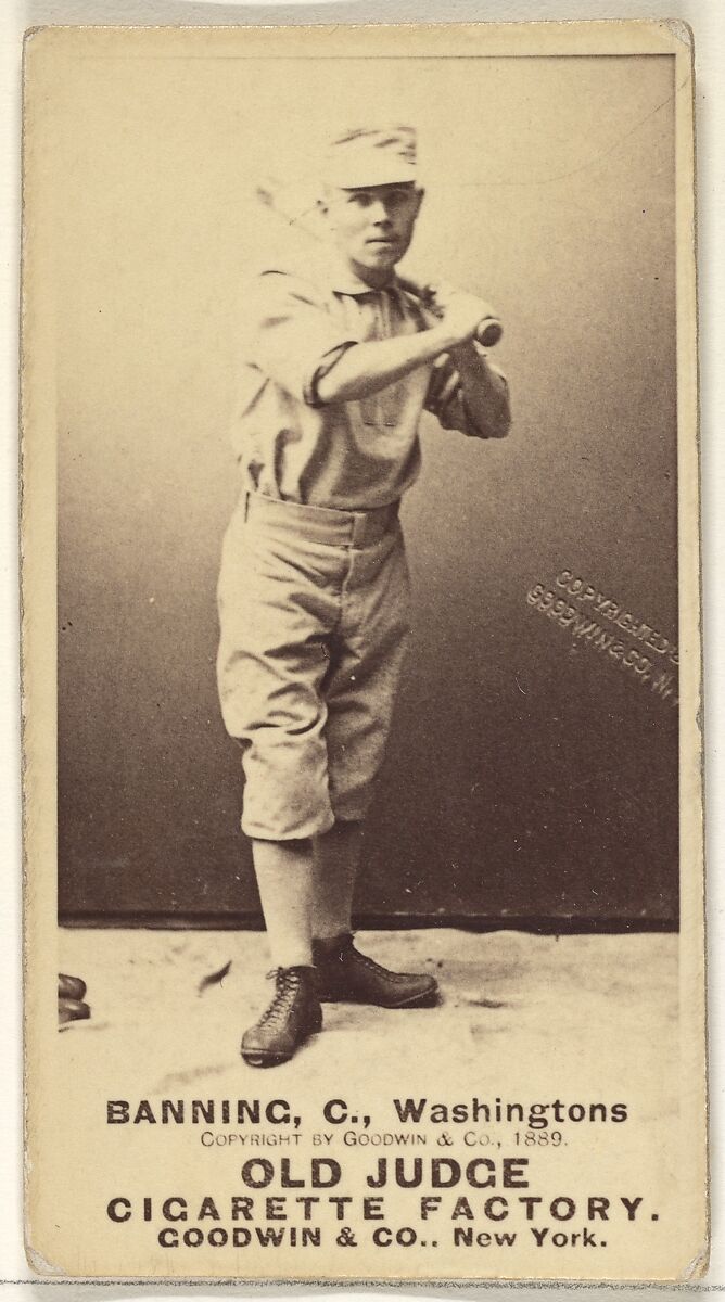 James "Jim" M. Banning, Catcher, Washington Nationals, from the Old Judge series (N172) for Old Judge Cigarettes, Issued by Goodwin &amp; Company, Albumen photograph 