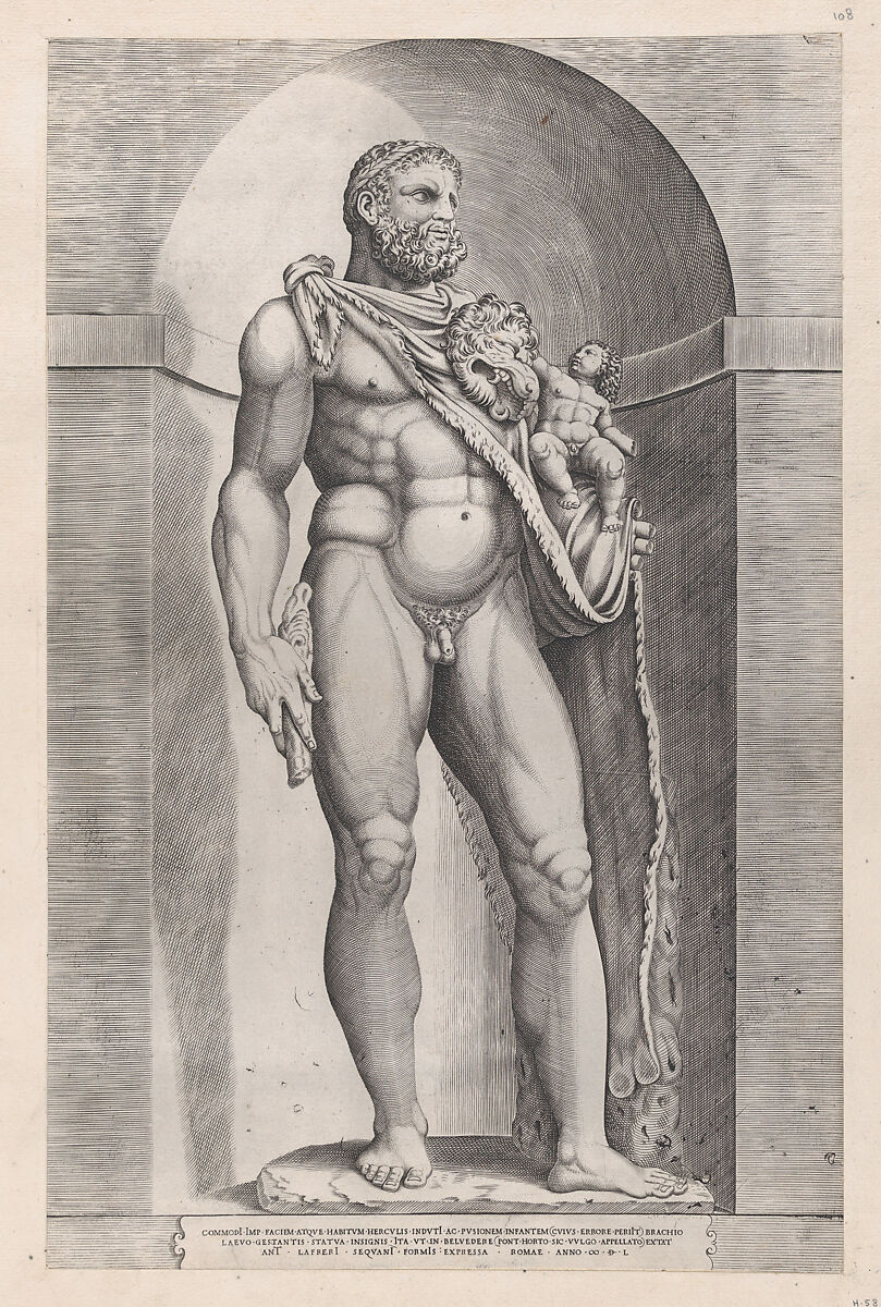 Emperor Commodus as Hercules, from "Speculum Romanae Magnificentiae", Attributed to Jacob Bos (Netherlandish, Hertogenbosch ca. 1520, active Rome ca. 1549–80), Engraving 
