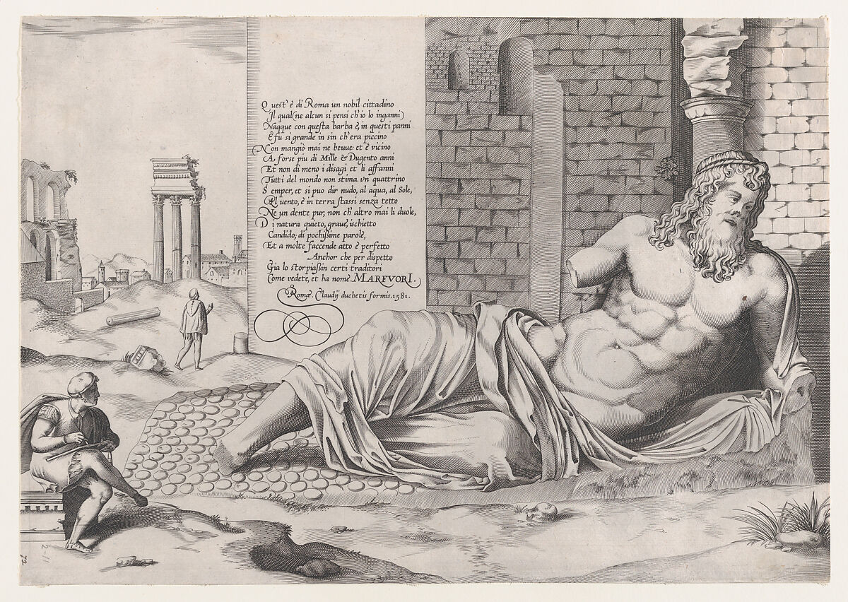 Marforius, from "Speculum Romanae Magnificentiae", Anonymous, Etching 