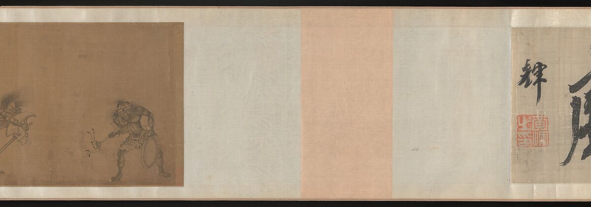 The Demon Queller Zhong Kui Giving His Sister Away in Marriage, Yan Geng (active late 13th century), Handscroll; ink on silk, China