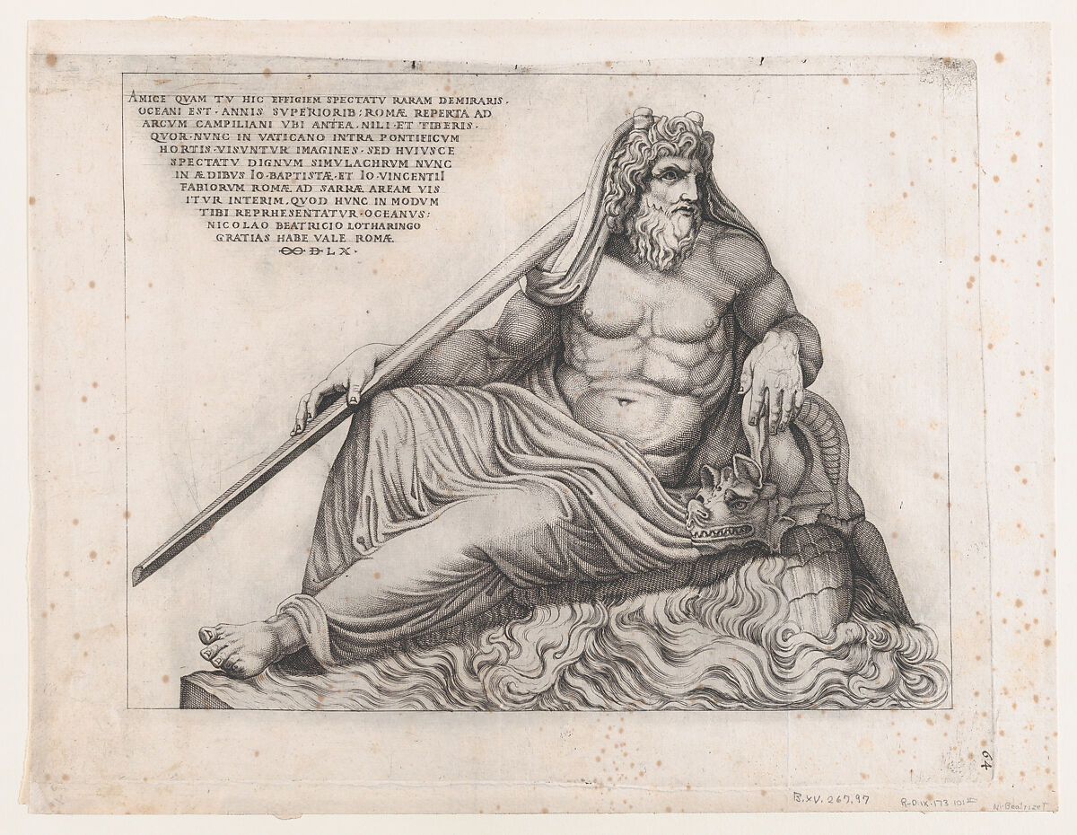 The Ocean God, from "Speculum Romanae Magnificentiae", Nicolas Beatrizet (French, Lunéville 1515–ca. 1566 Rome (?)), Engraving; second state of three (Robert-Dumesnil) 