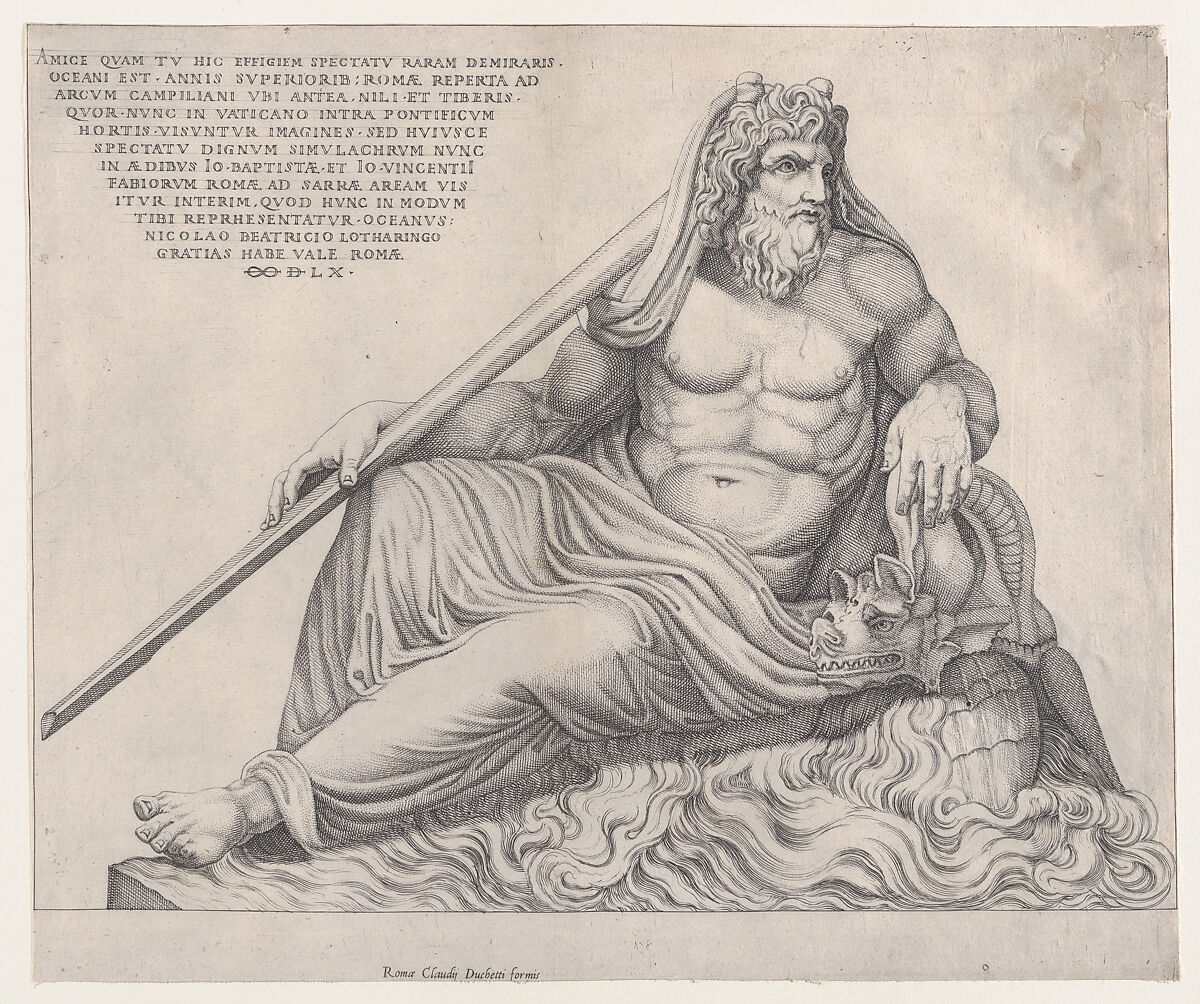 The Ocean God, from "Speculum Romanae Magnificentiae", Nicolas Beatrizet (French, Lunéville 1515–ca. 1566 Rome (?)), Engraving; third state of three (Robert-Dumesnil) 
