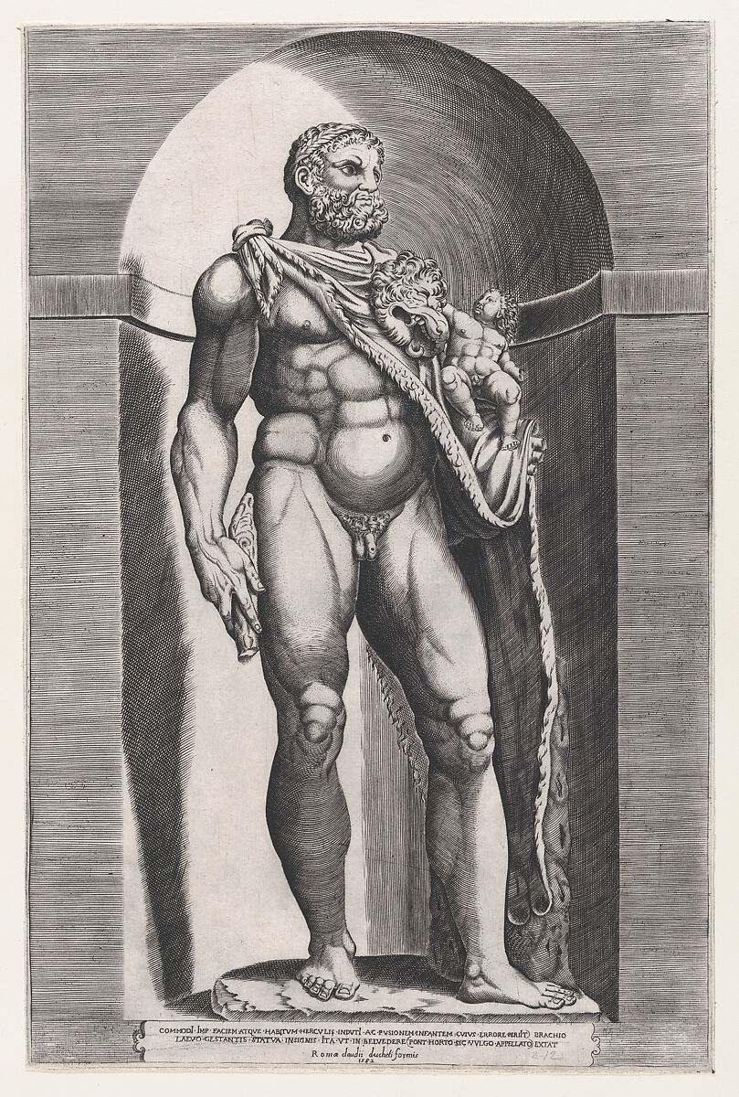 Emperor Commodus as Hercules, Attributed to Jacob Bos (Netherlandish, Hertogenbosch ca. 1520, active Rome ca. 1549–80), Engraving 