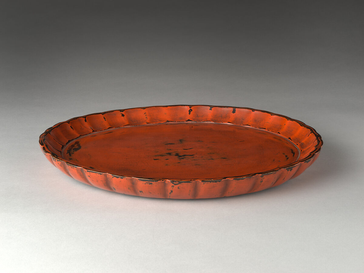Tray with scalloped rim, Red lacquer; Negoro ware,, Japan 