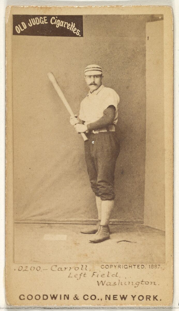 Samuel "Cliff" Clifford Carroll, Left Field, Washington Nationals, from the Old Judge series (N172) for Old Judge Cigarettes, Issued by Goodwin &amp; Company, Albumen photograph 