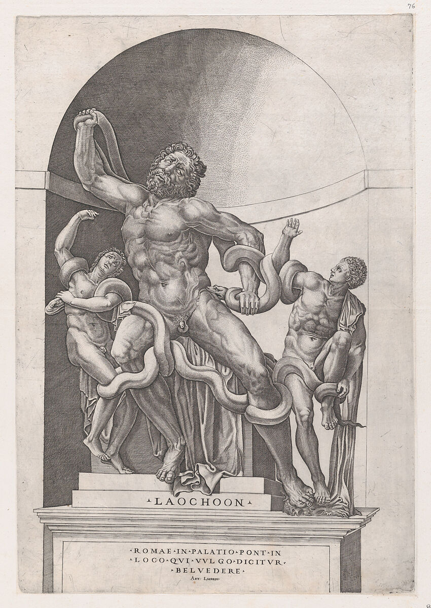 Laocoon, from "Speculum Romanae Magnificentiae", Nicolas Beatrizet (French, Lunéville 1515–ca. 1566 Rome (?)), Engraving; second state of two (Robert-Dumesnil) 