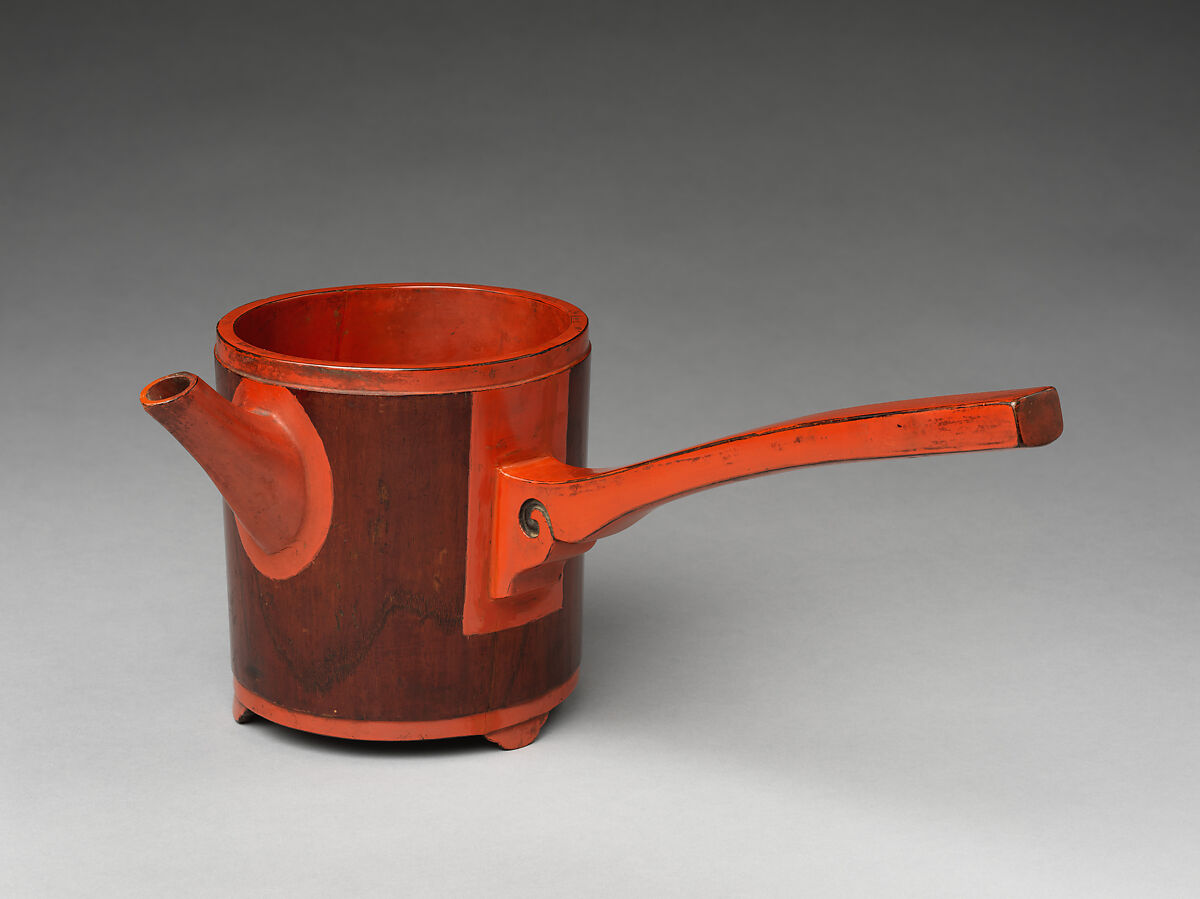 Pouring vessel with handle, Red lacquer and exposed wood (Negoro ware), Japan 