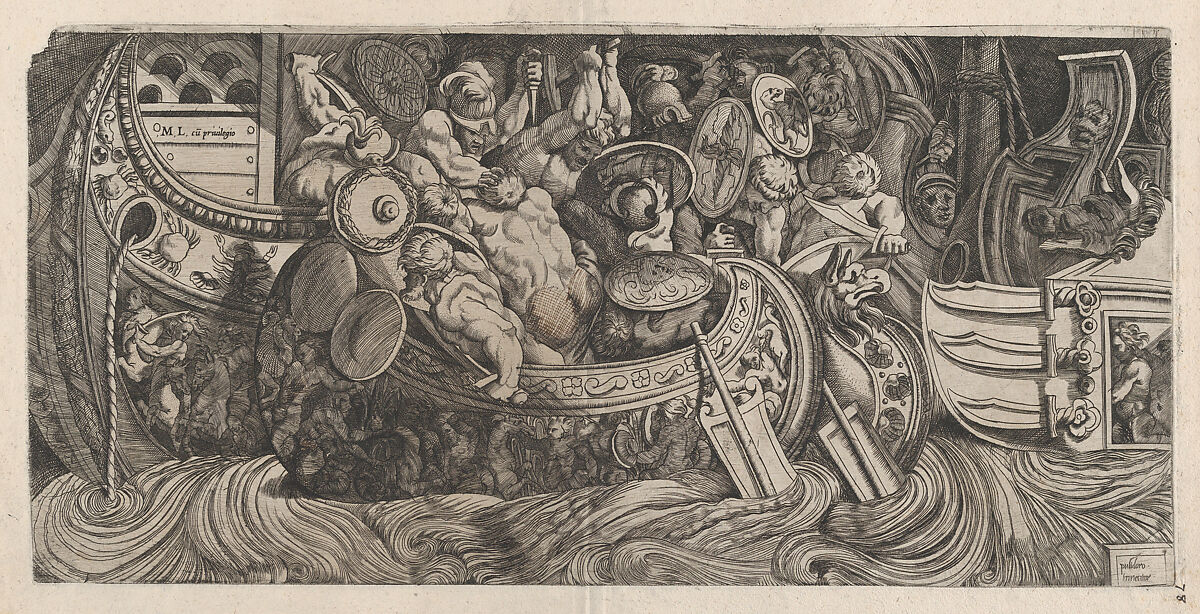Naval Battle, from "Speculum Romanae Magnificentiae", Michele Lucchese (Italian, active Rome, 1534–64), Etching and engraving 